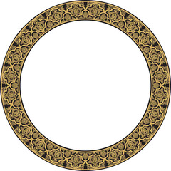 Vector golden round oriental ornament. Arabic patterned circle of Iran, Iraq, Turkey, Syria. Persian frame, border..