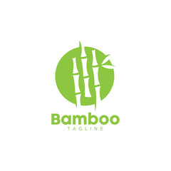 Bamboo Logo, Panda Food Green Plant Vector, Simple Minimalist Design, Illustration Element Template