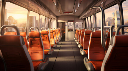 Fototapeta na wymiar Modern city bus interior and seats