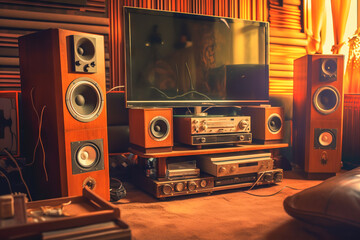 Fototapeta premium a close-up shot of a home theatre room with a sweet and cute color