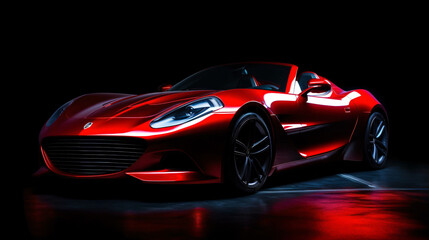 Obraz na płótnie Canvas Modern red sports car in a spotlight on a black back