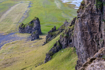 Scenery elevated summer panoramic view near Vic in Southern Iceland