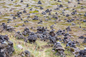 Zen stones and pebbles garden in the desert of Southern Iceland, travel photograph