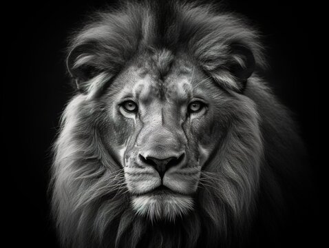 Black and White close up Photo of a Lion (Generative AI)