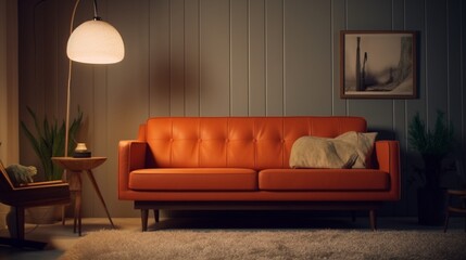 A modern-style living room, featuring an orange sofa, Ganerative AI.