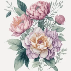 Gordijnen A Delicate Watercolor Bouquet of Pink Blooms © Nahid