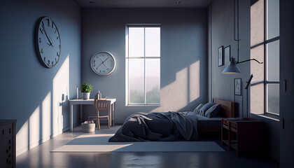 Empty decoration bedroom with sun shining light or warm shining light morning