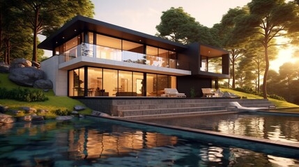 Fototapeta na wymiar A stunning modern house, showcasing contemporary design and architecture, Generative AI.