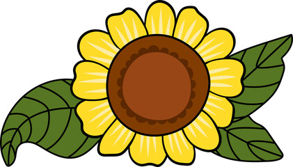 Sunflower on a white isolated background. Cartoon style.