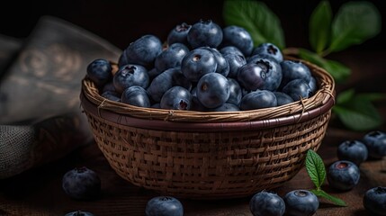 Blueberry in a basket with blur background and good view
