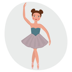 А ballerina doll. A girl in a tutu and pointe shoes is dancing. Vector illustration.