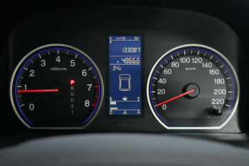 Mileage distance on the car dashboard digital speedometer car miles