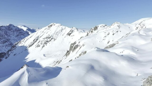 View over the Rhaetian Alps near Schanfigg, drone image, Haupter Taelli, Davos, Grisons, Switzerland, Europe