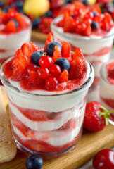 Strawberry tiramisu in a glass