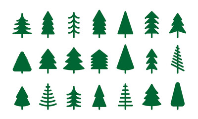 Christmas tree icon set. Vector illustration of pine silhouette  - obrazy, fototapety, plakaty