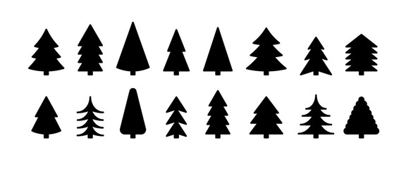 Fototapeta Christmas tree icon set. Vector illustration of pine silhouette  obraz