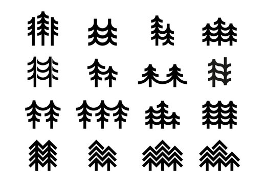 Christmas, pine, fir tree geometric icon collection for logo design. Set of line logotype template isolated