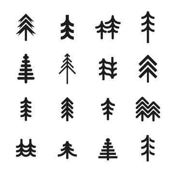 Christmas, pine, fir tree geometric icon collection for logo design. Set of line logotype template isolated