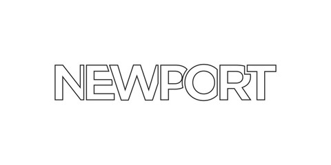 Newport city in the United Kingdom design features a geometric style illustration with bold typography in a modern font on white background.