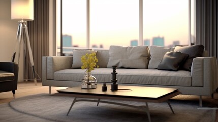 Grey sofa in a modern style, Generative AI.