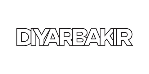 Diyarbakir in the Turkey emblem. The design features a geometric style, vector illustration with bold typography in a modern font. The graphic slogan lettering.