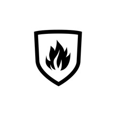 Shield with fire sign icon isolated on transparent background