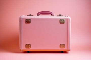 Pink suit case sitting on top of pink floor next to pink wall. Generative AI.