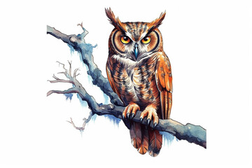 Naklejka premium Owl drawing illustration on a white background