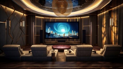 Luxurious home theater room, Generative AI.