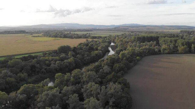 River landscape on the Hornad, aerial view, Sutok Hornadu a Torysy, Nizna Mysla, Slovakia, Europe