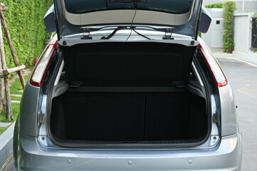 rear view of the car open trunk The exterior of a modern, modern car empty trunk.