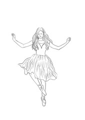 Ballet dancer movement in a tutu | Minimal line art