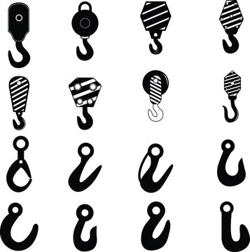 Set of hook crane monogram illustration. Black and white hook crane clipart vector