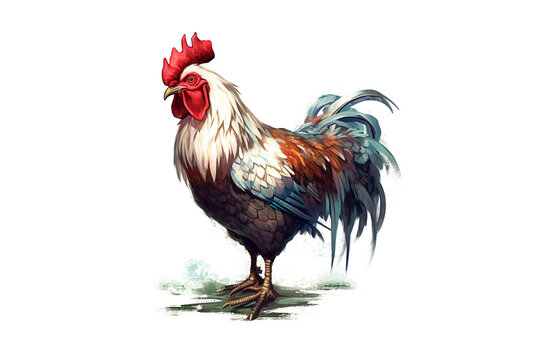 Rooster chicken painting illustration on white background