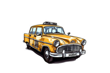 Yellow vintage car painting on a white background