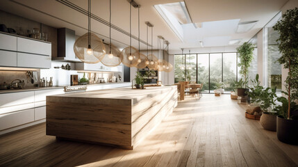 Fototapeta na wymiar Amazing dining room near modern and rustic luxury kitchen