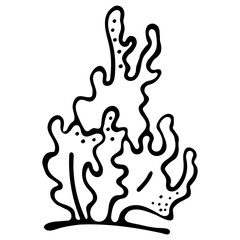 Black and White Coral Icon Isolated on White Background. Hand Drawn Coloring book with Corral Clipart. Coloring Page for Kids.