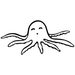 Black and White Octopus Icon Isolated on White Background. Hand Drawn Coloring book with Octopus Tentacles Clipart. Coloring Page for Kids.