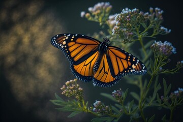 Fototapeta na wymiar a large monarch butterfly resting on the edge of a flower