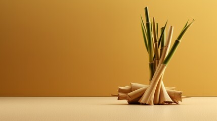 simple minimalist Bamboo stem shoots product placement concept zen idea copy space generative ai