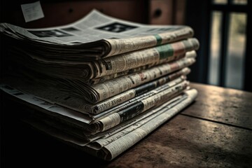 there is a stack of newspapers on the table together and ready to be reading