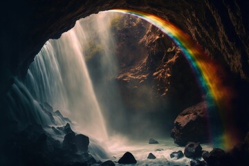 a rainbow and a waterfall are shown here in this image