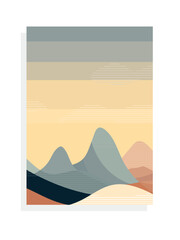 sunrise landscape with mountains mid-century modern vector illustration