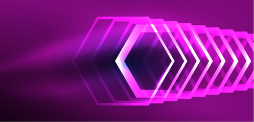 Hexagon abstract background. Techno glowing neon hexagon shapes vector illustration for wallpaper, banner, background, landing page, wall art, invitation, prints, posters