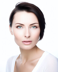 Obraz premium Photography of beautiful young woman posing on white background beauty fashion illustration. Generative Ai