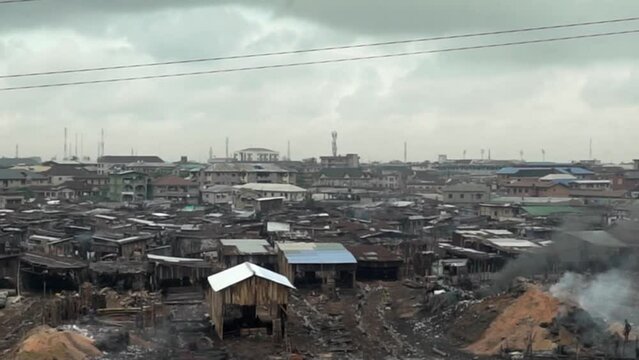 Driving along Makoko. Biggest slum in Lagos Nigeria