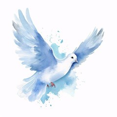 Flying dove open wings beautiful grace bird hope holy peace and purity watercolor splash illustration. Generative Ai - obrazy, fototapety, plakaty