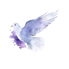 Peaceful grace dove flying at sky open wings watercolor hand drawn paint blue splash art illustration. Generative Ai