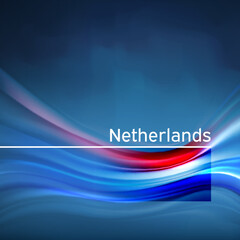 Netherlands flag background. Abstract dutch flag in the blue sky. Dutch national holiday card design. State banner, netherlands poster, patriotic cover, flyer. Business brochure. Vector design