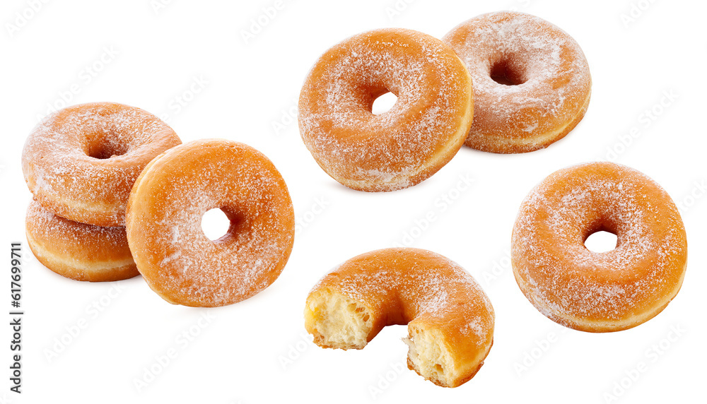 Wall mural classic sugary donuts isolated on white background